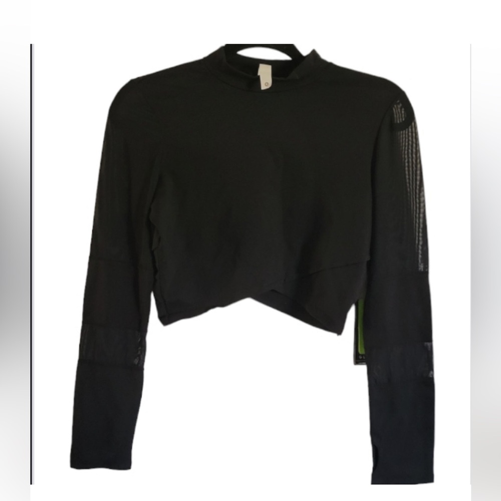 NWT! Glyder Black Moon Mock Neck Cropped Top Sheer Sleeve Forma Balletcore